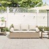Canapé de jardin avec coussins 3 places beige résine tressée 531599531599