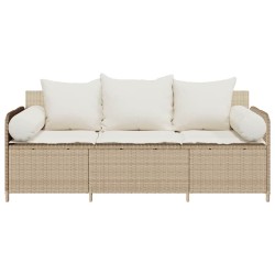 Canapé de jardin avec coussins 3 places beige résine tressée 531599531599
