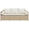 Canapé de jardin avec coussins 3 places beige résine tressée 531599531599