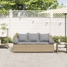 Canapé de jardin avec coussins 3 places beige résine tressée 531602531602