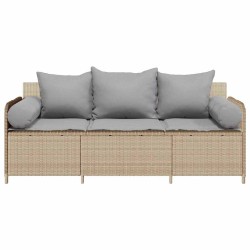 Canapé de jardin avec coussins 3 places beige résine tressée 531602531602