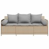 Canapé de jardin avec coussins 3 places beige résine tressée 531602531602
