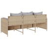 Canapé de jardin avec coussins 3 places beige résine tressée 531602531602