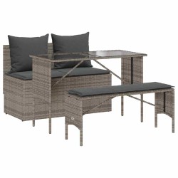 Ensemble à manger de jardin 3 pcs coussins gris résine tressée 531604531604