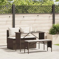 Ensemble à manger de jardin 3 pcs et coussins marron poly rotin 531608531608