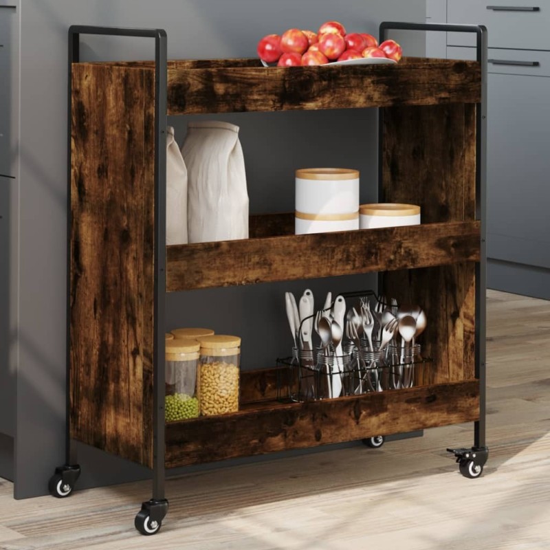 Chariot de cuisine chêne fumé 70x30x82 cm bois d'ingénierie 531685531685