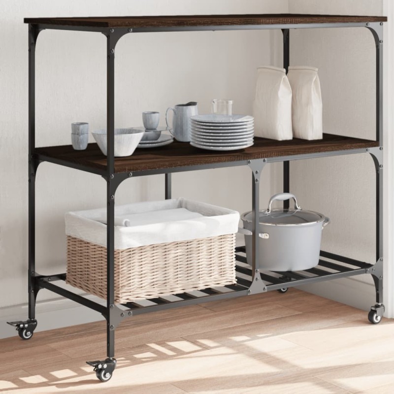 Chariot de cuisine chêne marron 100x50x95 cm bois d'ingénierie 531688531688