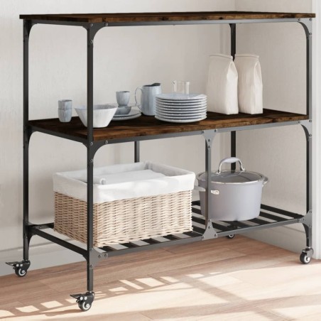Chariot de cuisine chêne fumé 100x50x95 cm bois d'ingénierie 531690531690