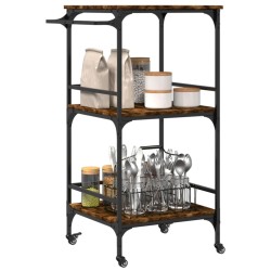 Chariot de cuisine chêne fumé 60,5x50x105 cm bois d'ingénierie 531769531769