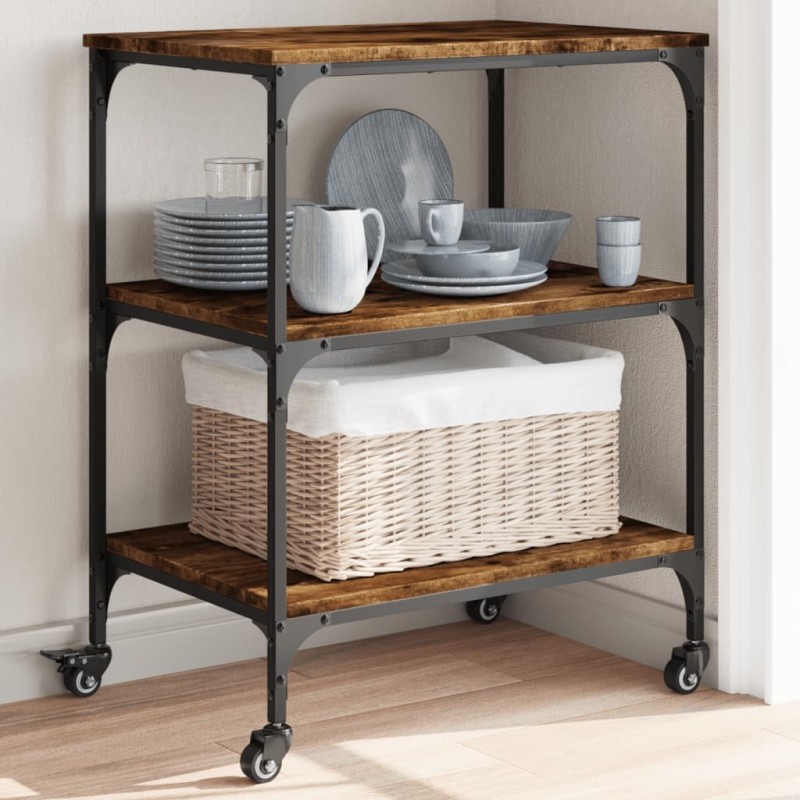 Chariot de cuisine chêne fumé 60x41x76 cm bois d'ingénierie 531800531800