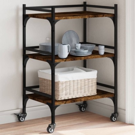 Chariot de cuisine chêne fumé 50x35x75,5 cm bois d'ingénierie 531805531805