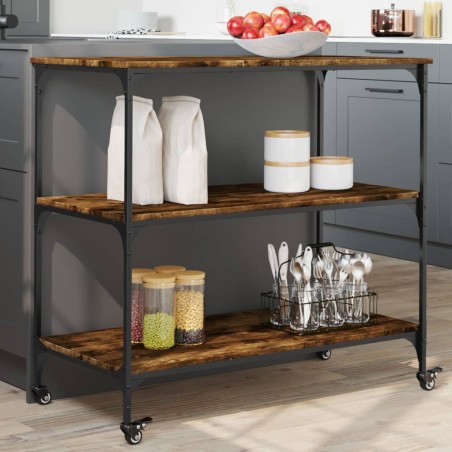 Chariot de cuisine chêne fumé 102x50x95 cm bois d'ingénierie 531827531827