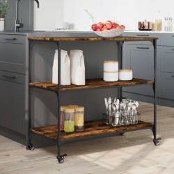 Chariot de cuisine chêne fumé 102x50x95 cm bois d'ingénierie 531827531827