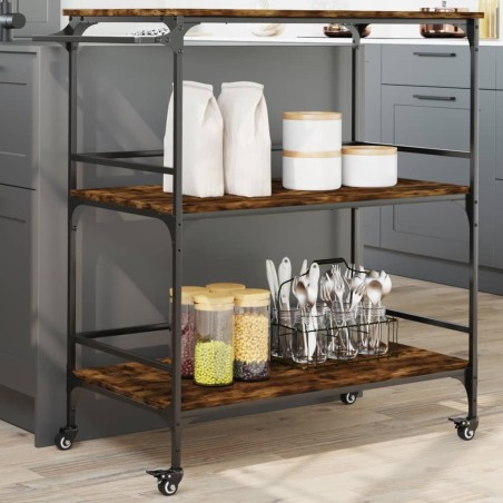 Chariot de cuisine chêne fumé 100,5x50x105 cm bois d'ingénierie 531829531829