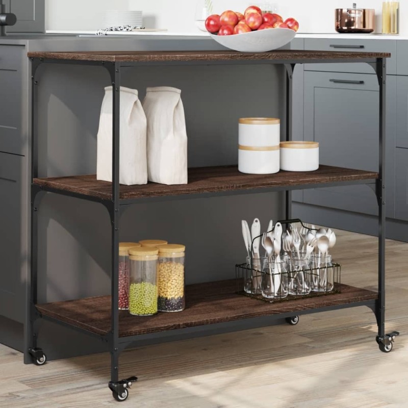 Chariot de cuisine chêne marron 102x50x95 cm bois d'ingénierie 531843531843