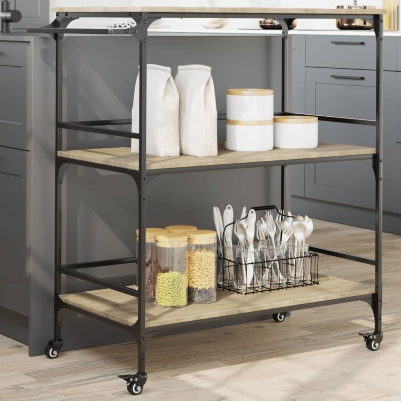 Chariot cuisine chêne sonoma 100,5x50x105 cm bois d'ingénierie 531844531844