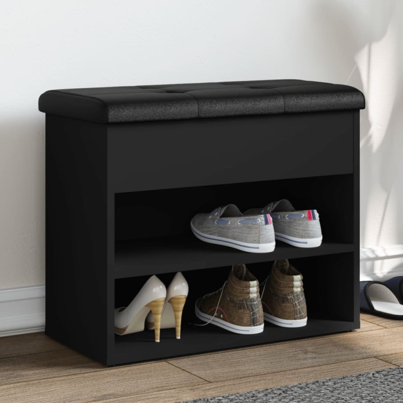 Banc à chaussures noir 62x32x50 cm bois d'ingénierie 531911531911