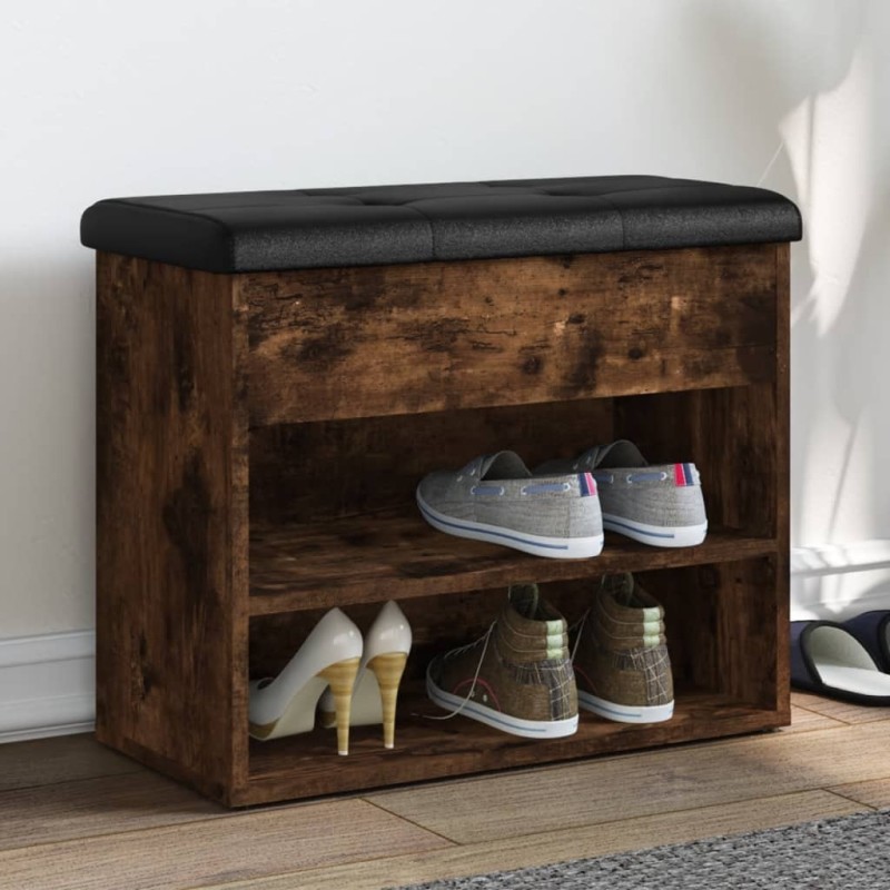 Banc à chaussures chêne fumé 62x32x50 cm bois d'ingénierie 531912531912