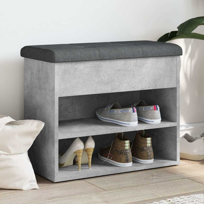Banc à chaussures gris béton 62x32x50 cm bois d'ingénierie 531914531914
