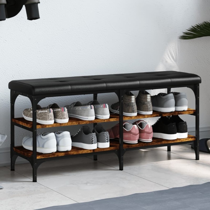 Banc à chaussures chêne fumé 102x32x47 cm bois d'ingénierie 531925531925