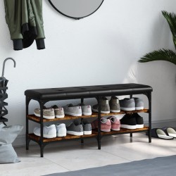Banc à chaussures chêne fumé 102x32x47 cm bois d'ingénierie 531925531925