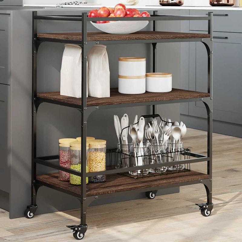 Chariot de cuisine chêne marron 65x40x86,5 cm bois d'ingénierie 532039532039