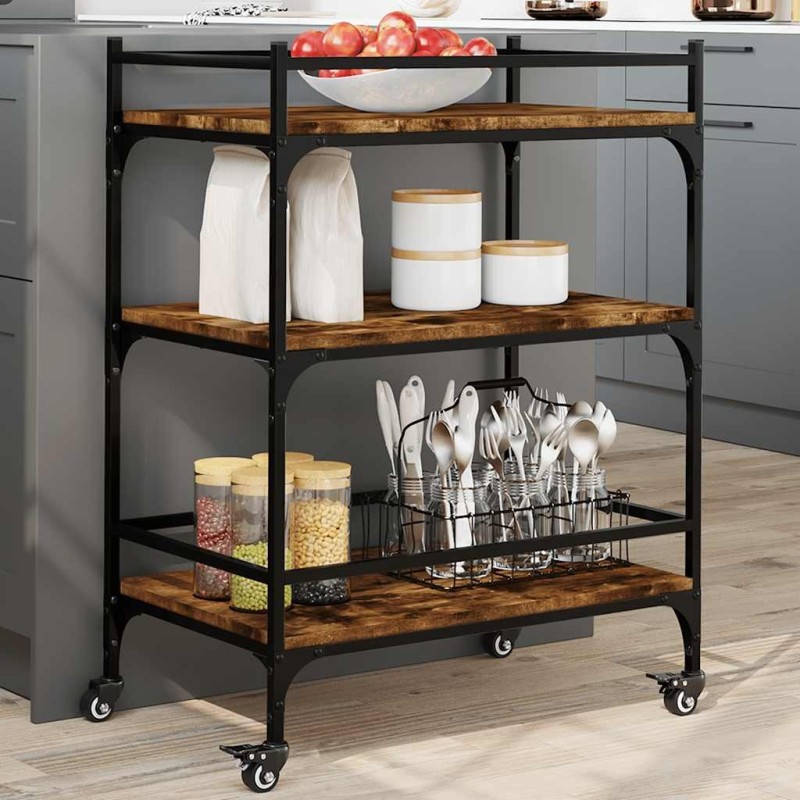 Chariot de cuisine chêne fumé 65x40x86,5 cm bois d'ingénierie 532042532042