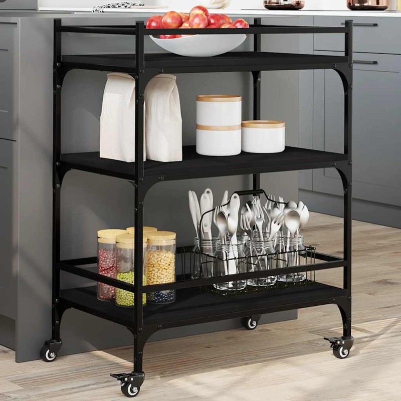 Chariot de cuisine noir 65x40x86,5 cm bois d'ingénierie 532044532044