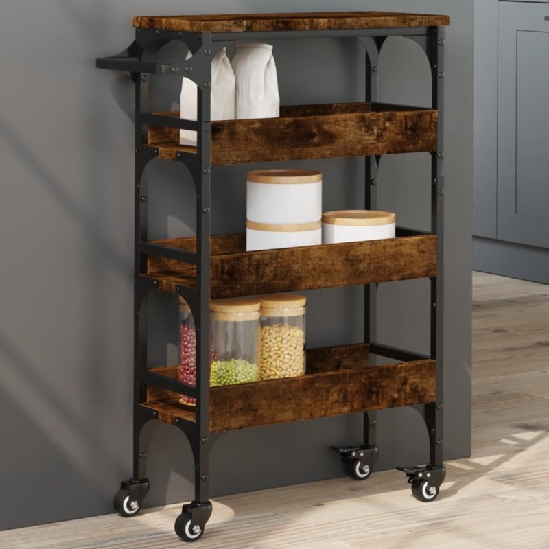 Chariot de cuisine chêne fumé 53x20x76 cm bois d'ingénierie 532084532084