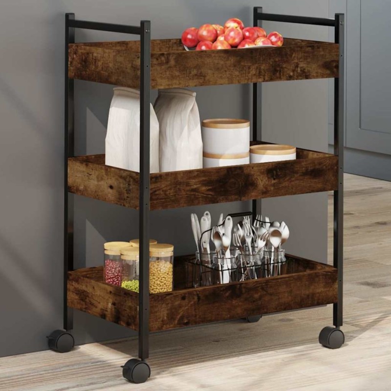 Chariot de cuisine chêne fumé 50x30x70 cm bois d'ingénierie 532085532085