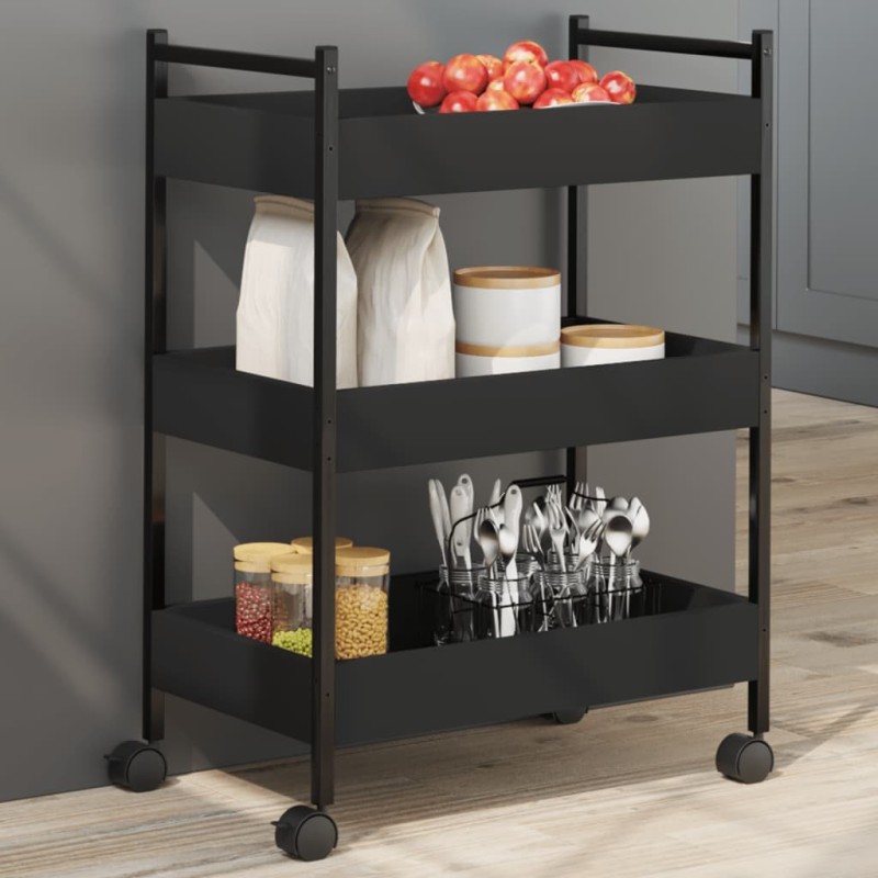 Chariot de cuisine noir 50x30x70 cm bois d'ingénierie 532094532094