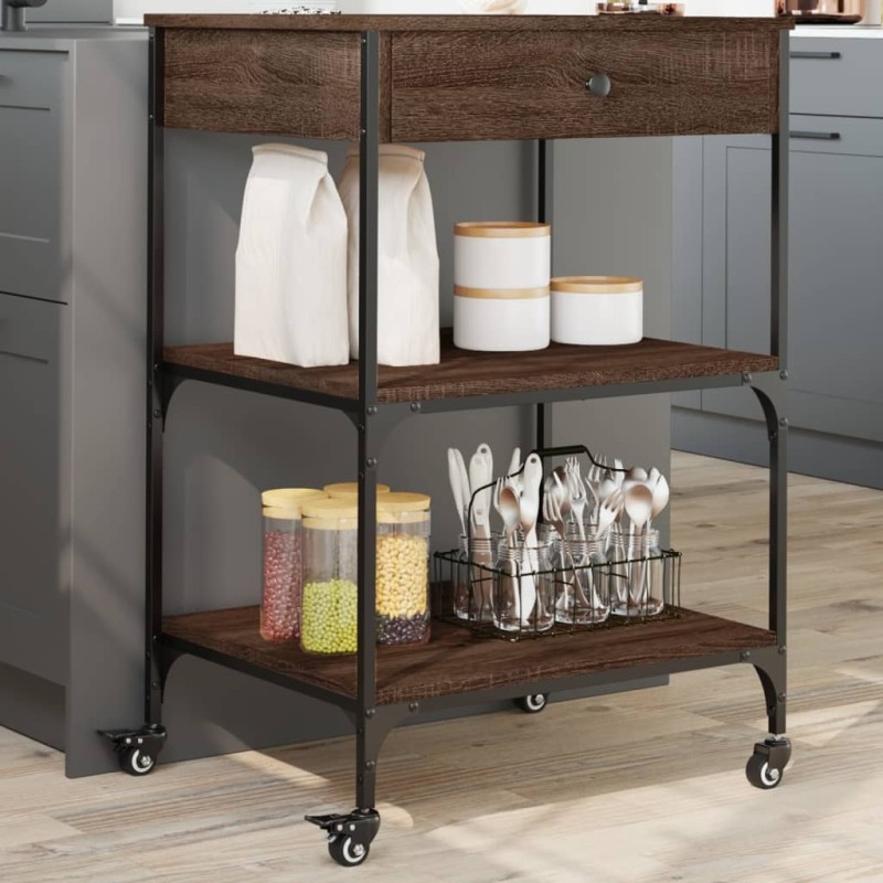 Chariot de cuisine chêne marron 60x48x89,5 cm bois d'ingénierie 532096532096