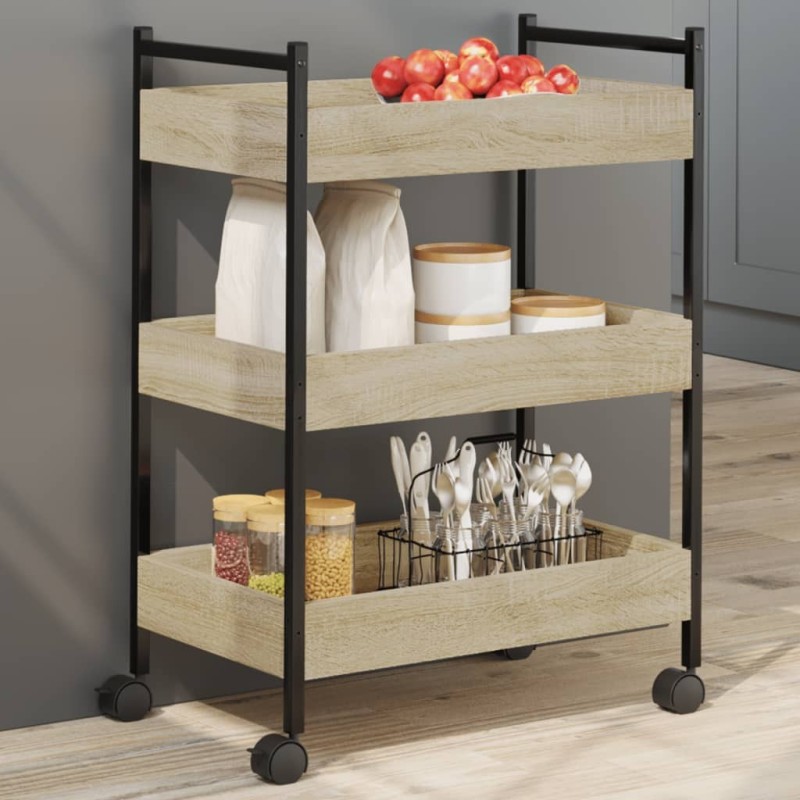 Chariot de cuisine chêne sonoma 50x30x70 cm bois d'ingénierie 532100532100