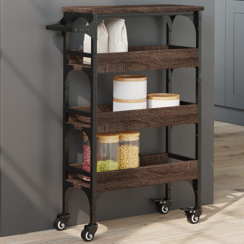 Chariot de cuisine chêne marron 53x20x76 cm bois d'ingénierie 532102532102