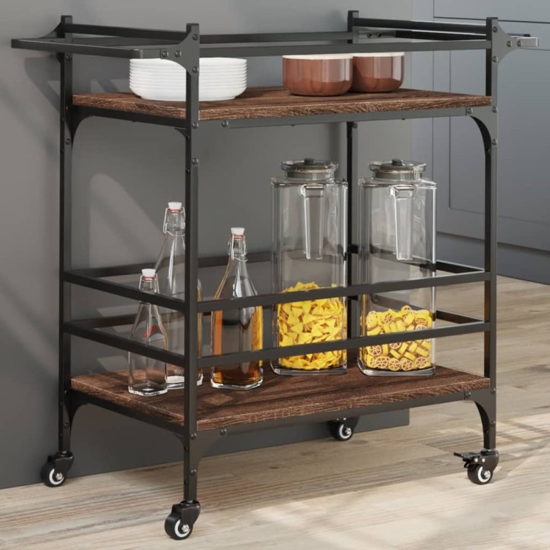 Chariot de cuisine chêne marron 82x40x78,5 cm bois d'ingénierie 532105532105