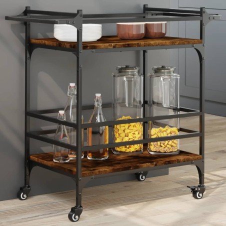 Chariot de cuisine chêne fumé 82x40x78,5 cm bois d'ingénierie 532121532121