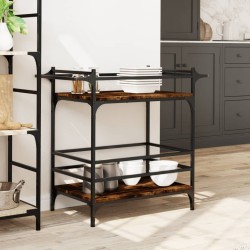 Chariot de cuisine chêne fumé 82x40x78,5 cm bois d'ingénierie 532121532121