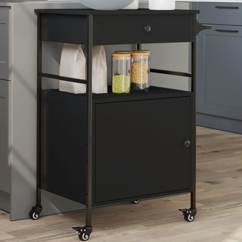 Chariot de cuisine noir 56x43x89,5 cm bois d'ingénierie 532124532124