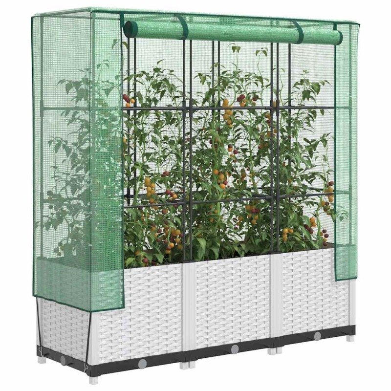 Jardinière surélevée avec housse aspect rotin 120x40x138 cm 532156532156