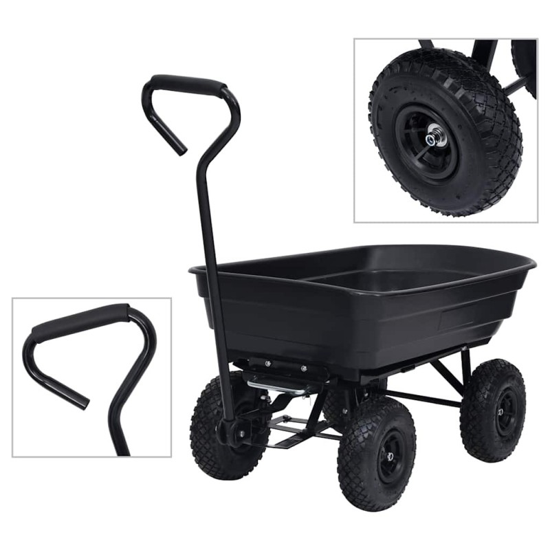 Chariot à main à bascule de jardin 300 kg 75 L Noir 532176532176