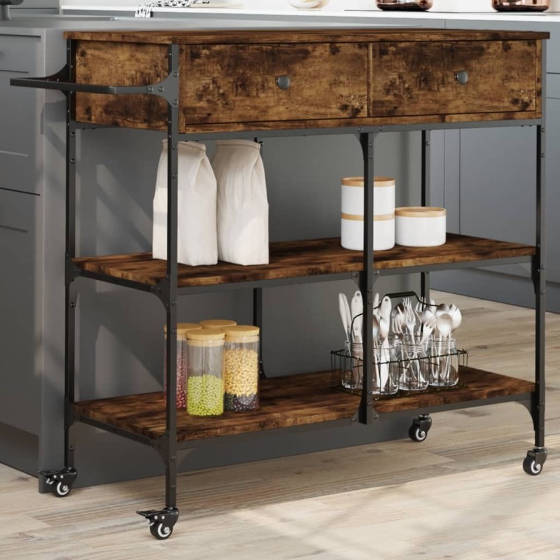 Chariot de cuisine chêne fumé 105x42x95 cm bois d'ingénierie 532341532341