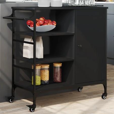 Chariot de cuisine noir 87,5x38,5x84,5 cm bois d'ingénierie 532349532349