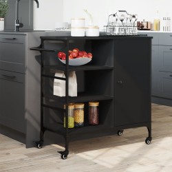 Chariot de cuisine noir 87,5x38,5x84,5 cm bois d'ingénierie 532349532349