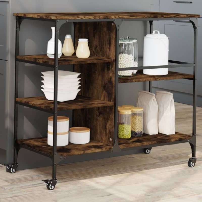 Chariot de cuisine chêne fumé 100x45x89,5 cm bois d'ingénierie 532359532359