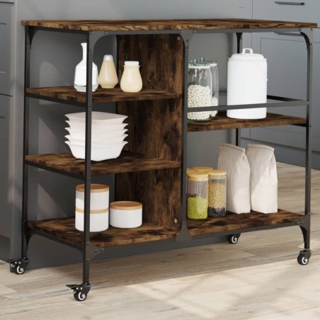 Chariot de cuisine chêne fumé 100x45x89,5 cm bois d'ingénierie 532359532359