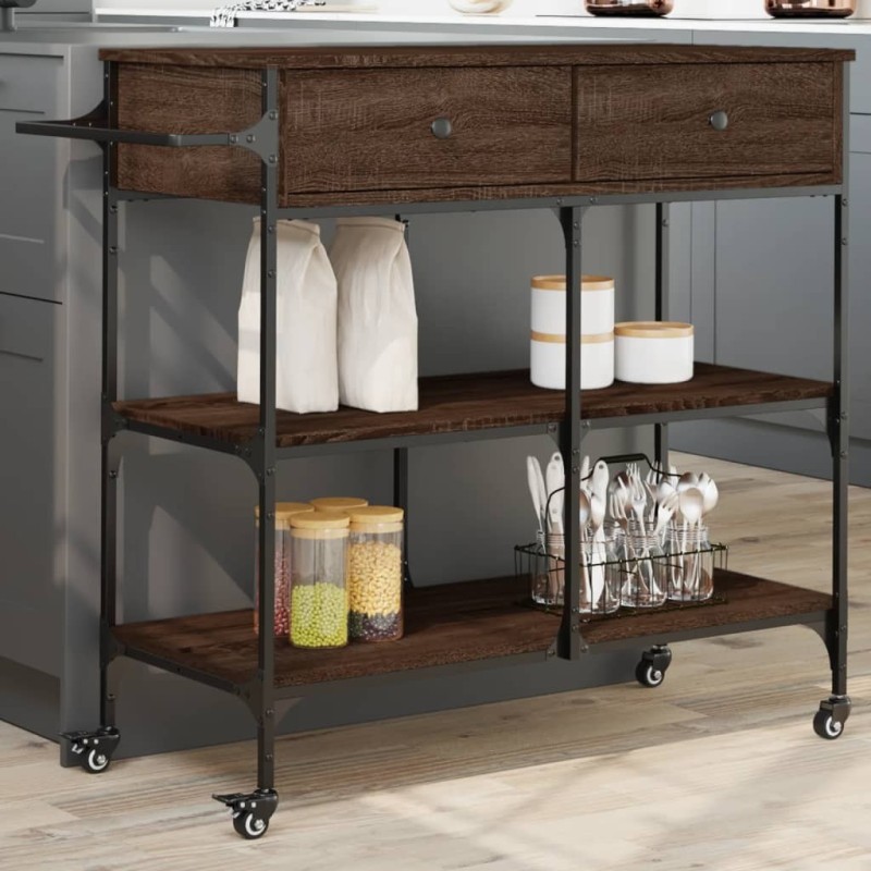 Chariot de cuisine chêne marron 105x42x95 cm bois d'ingénierie 532360532360