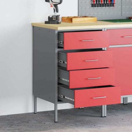 Établi Rouge et Gris 50 x 55 x 85 cm Bois d'ingénierie et acier 532558532558