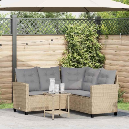 Canapé de jardin avec table et coussins en forme de L beige 532614532614
