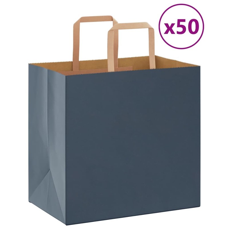 Sacs en papier 50 pcs avec poignées bleu 26x17x25 cm 532656532656