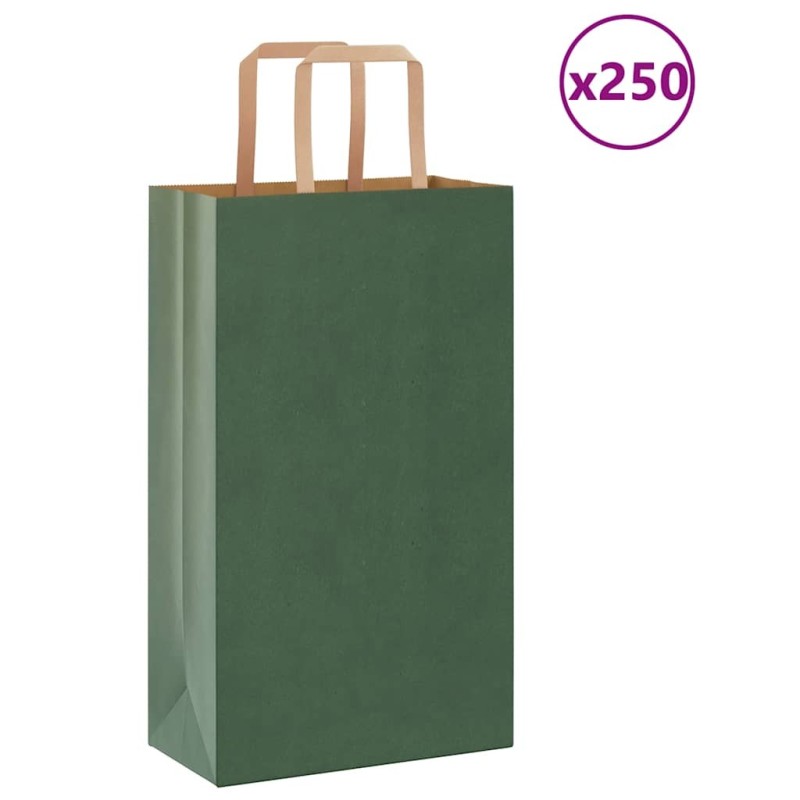 Sacs en papier 250 pcs avec poignées vert 21x11x36 cm 532685532685